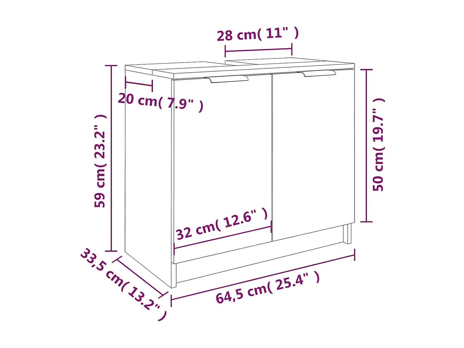 Armoire de salle de bain Noir 64,5x33,5x59 cm Bois d'ingénierie