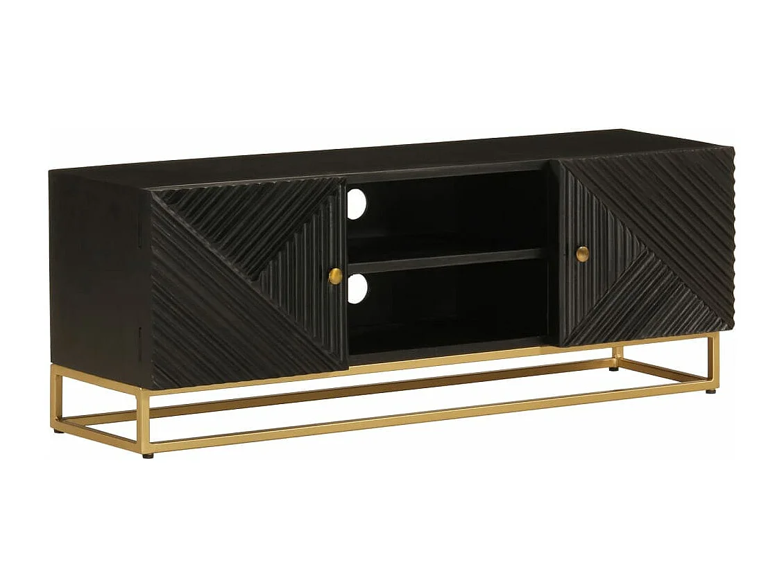Meuble TV noir 110x30x40 cm bois massif de manguier et fer