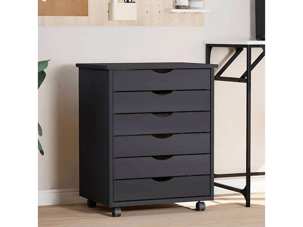 Armoire roulante avec tiroirs MOSS gris bois de pin solide