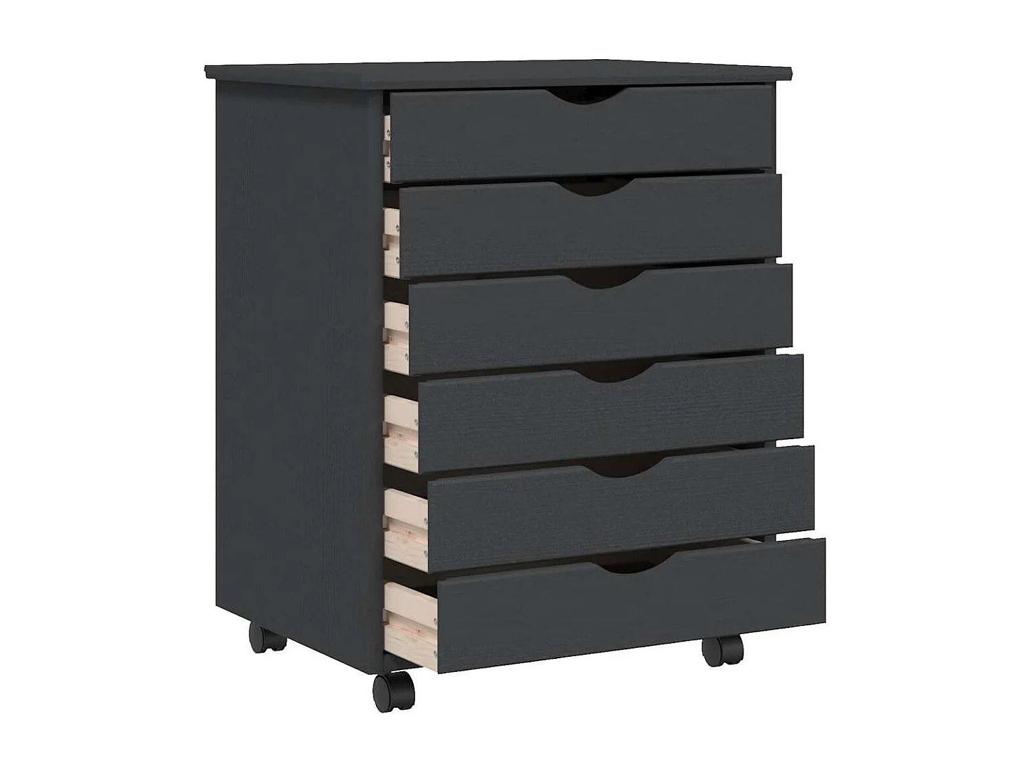 Armoire roulante avec tiroirs MOSS gris bois de pin solide