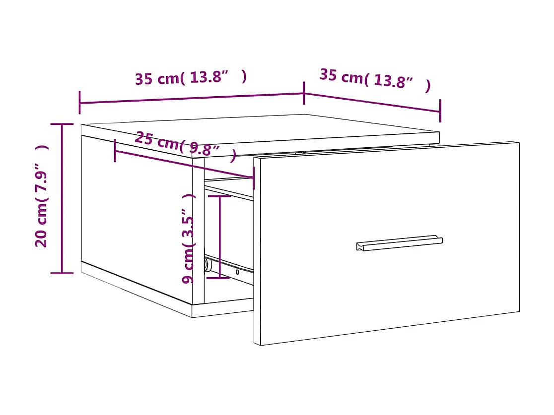 Mesa de cabeceira montagem na parede 35x35x20 cm branco