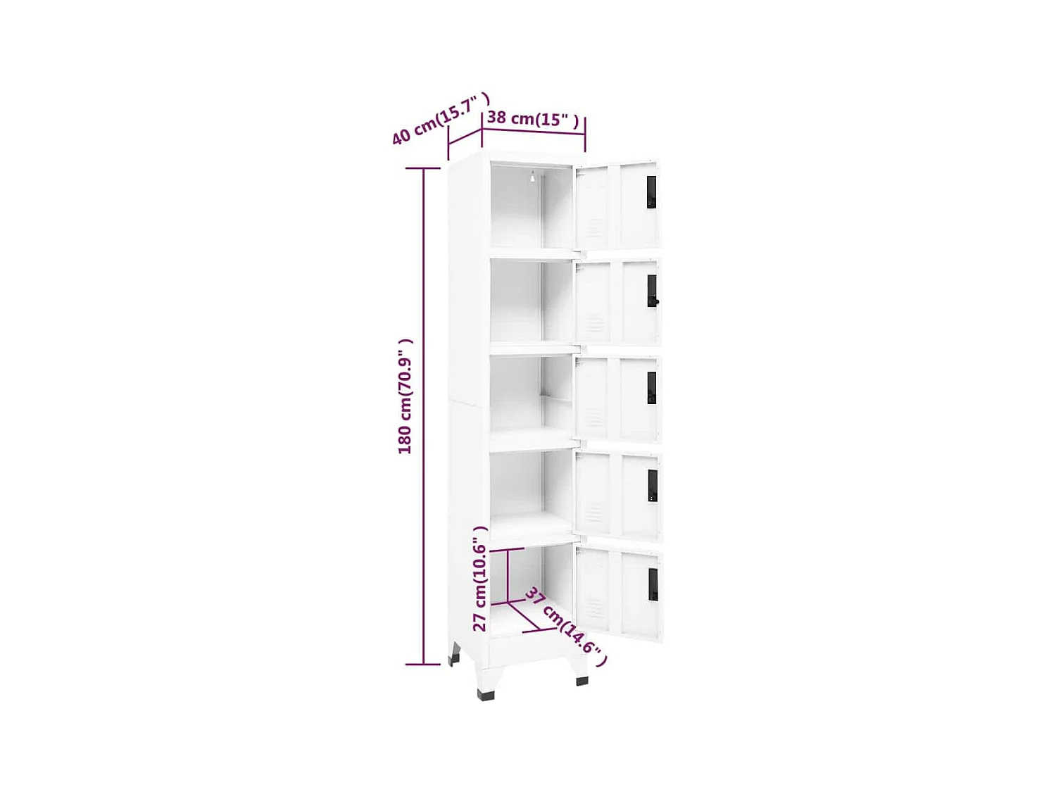 Lockerkast 38x40x180 cm staal wit
