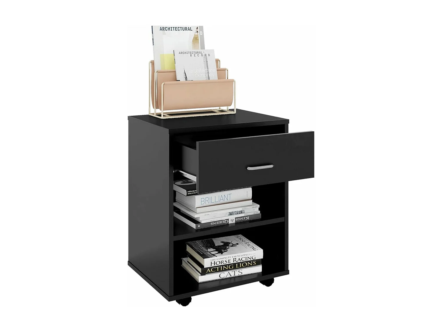 Armario con ruedas madera contrachapada negro 46x36x59 cm