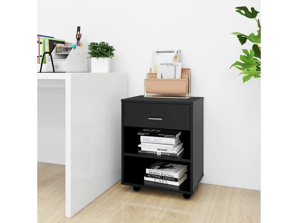 Armoire à roulettes Noir 46x36x59 cm Bois d'ingénierie