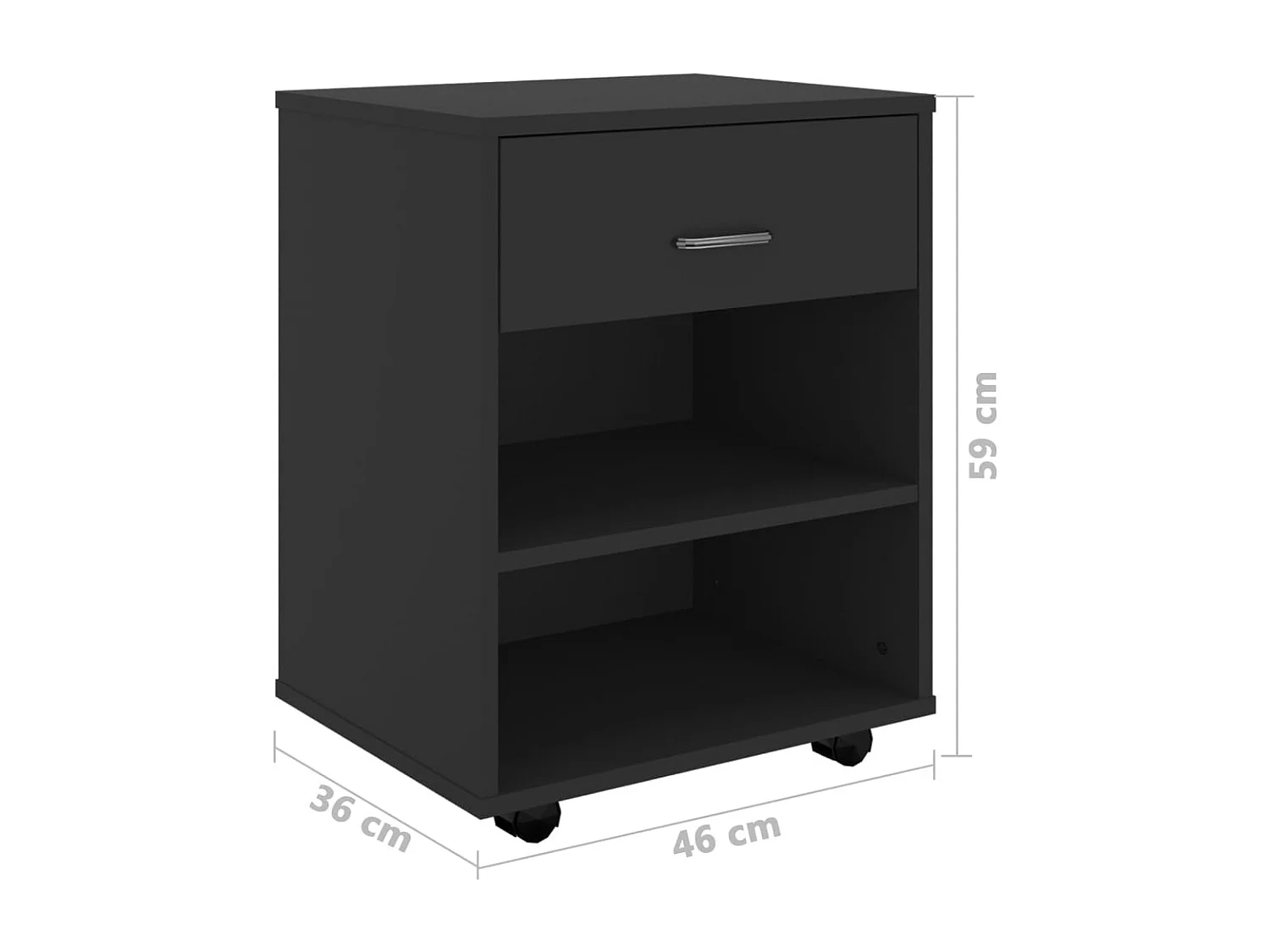 Armoire à roulettes Noir 46x36x59 cm Bois d'ingénierie
