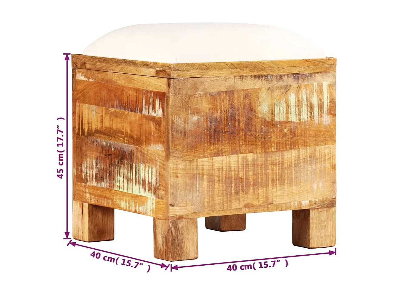 Cassapanca in Legno Massello di Recupero 40x40x45 cm