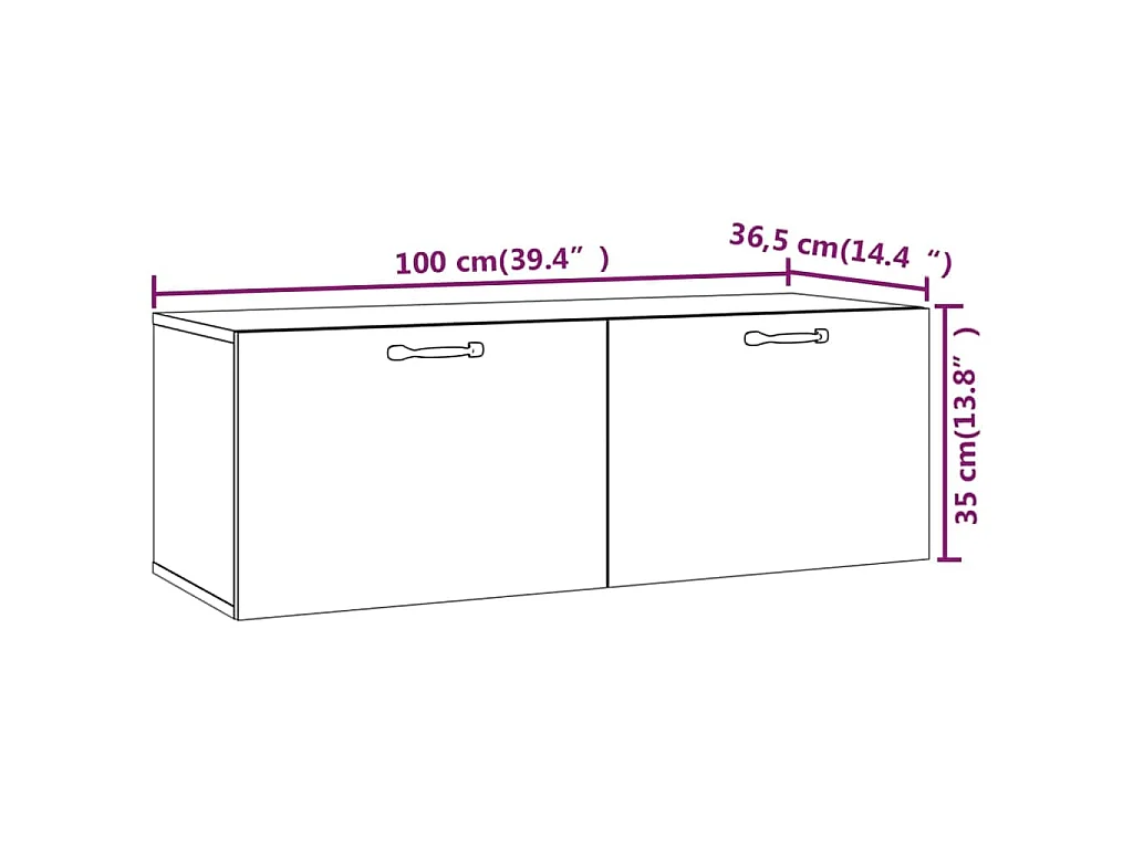 Szafka wisząca dębowa w kolorze dymionym 100x36,5x35 cm, 2 wysuwane szuflady, drewno inżynieryjne, nowoczesny design do montażu na ścianie
