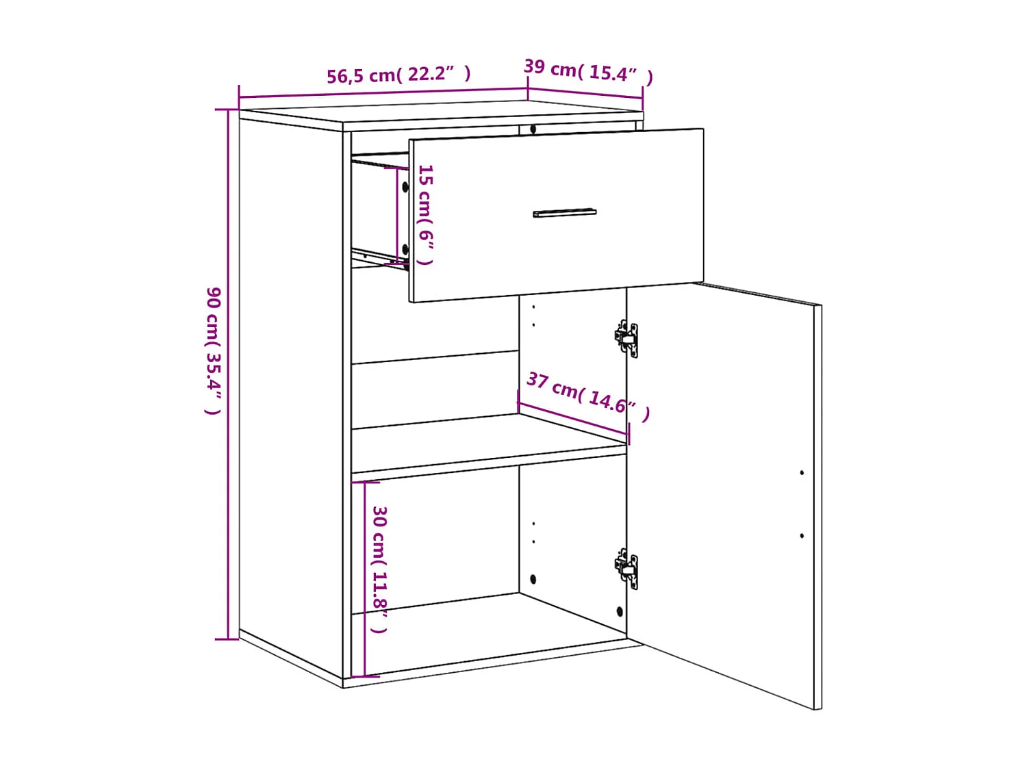 Armoire de rangement gris béton 56,5x39x90 cm bois d'ingénierie