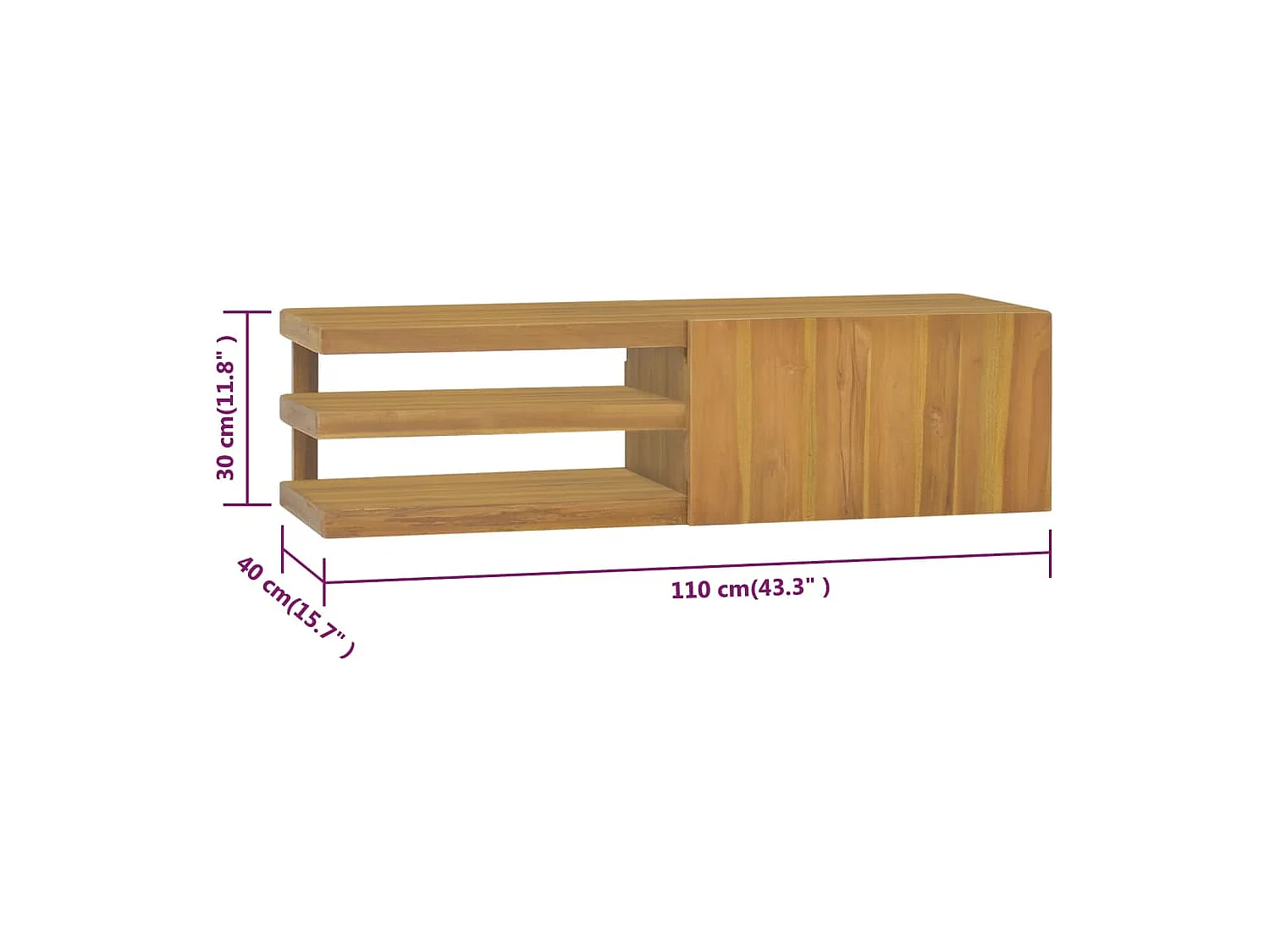 Armoire murale de salle de bain 110x40x30cm Bois de teck solide