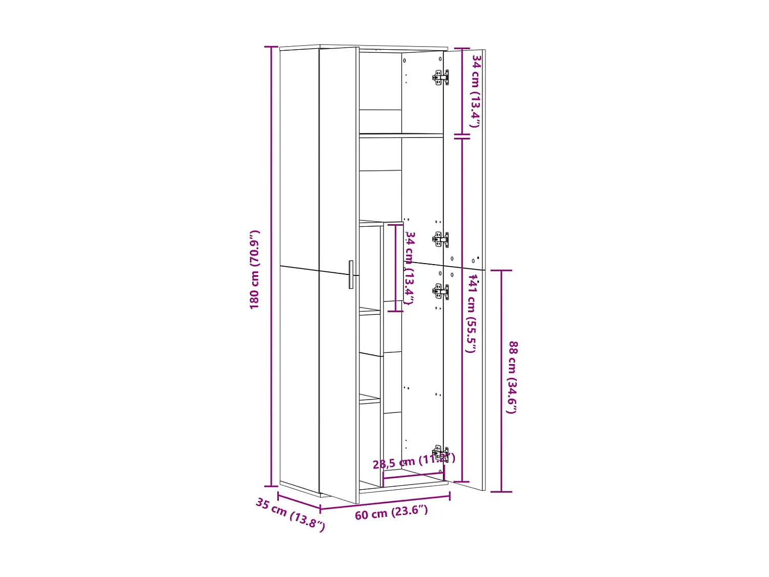 Buffet haut sonoma gris 60x35x180 cm bois d'ingénierie