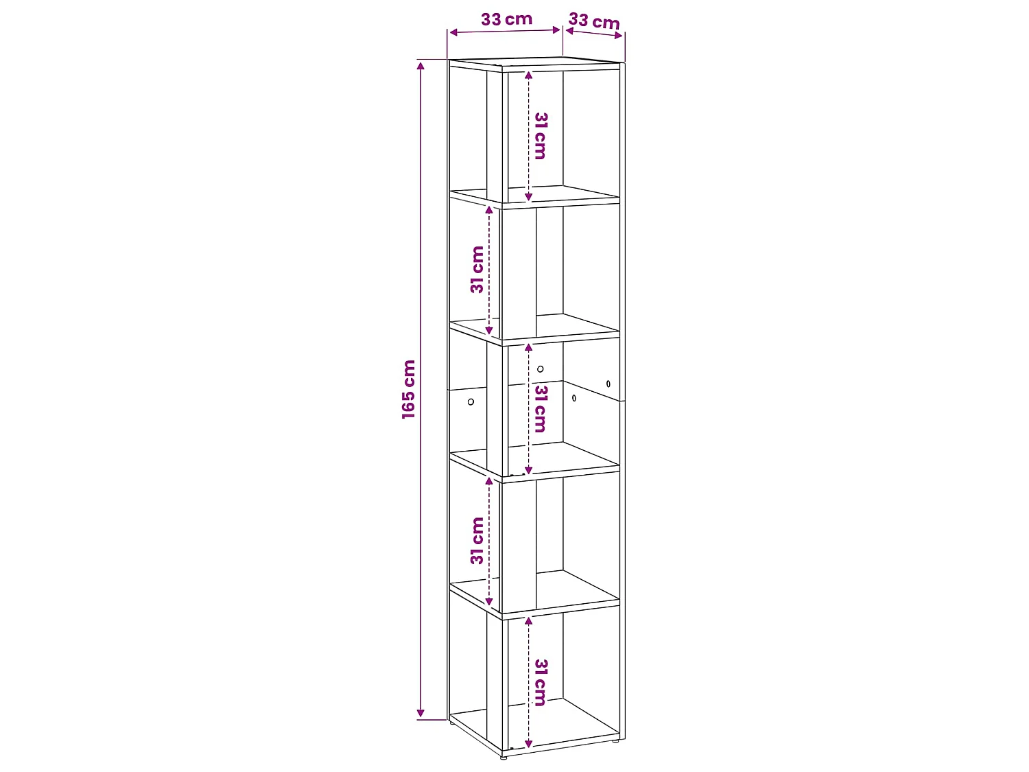 Hoekkast 33x33x164,5 cm bewerkt hout wit