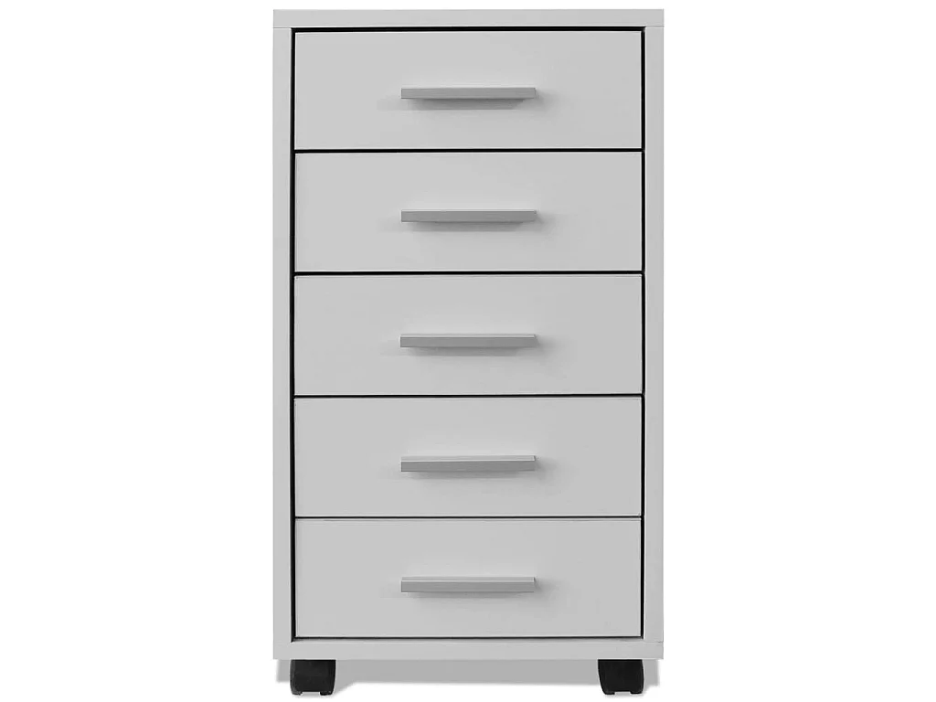 Caisson à tiroir de bureau avec roulettes et 5 tiroirs blanc