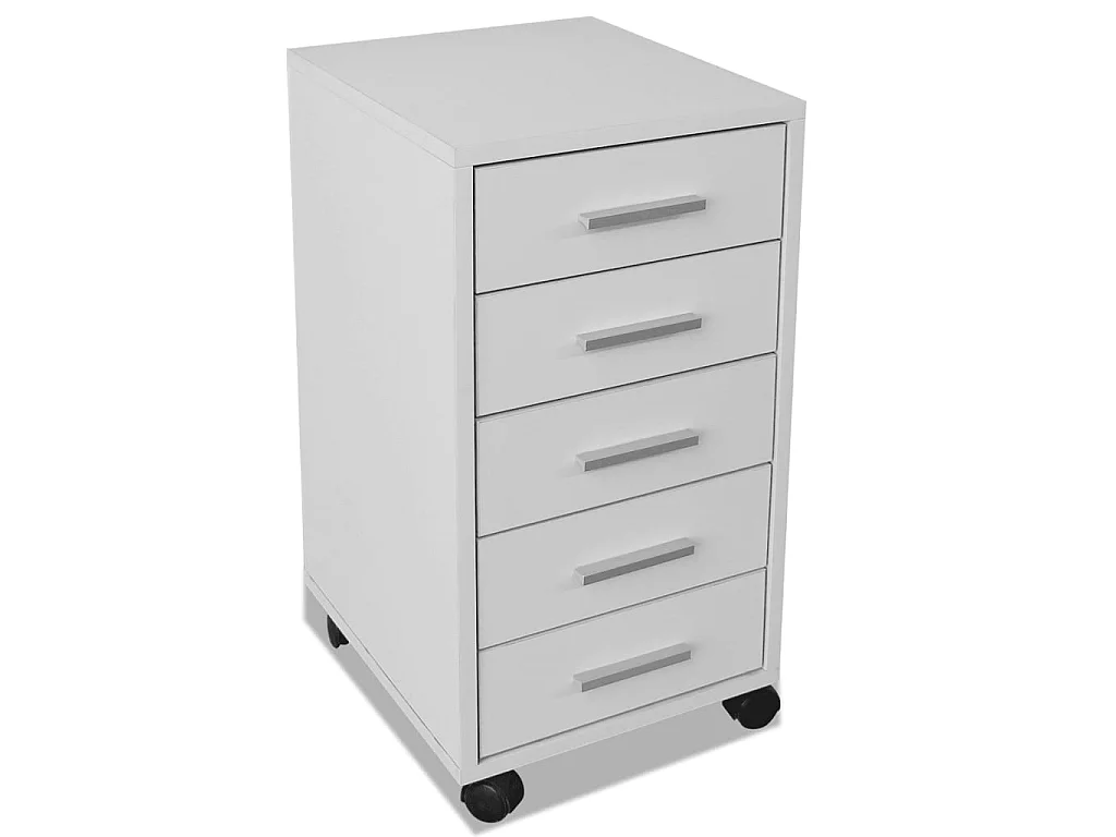 Caisson à tiroir de bureau avec roulettes et 5 tiroirs blanc