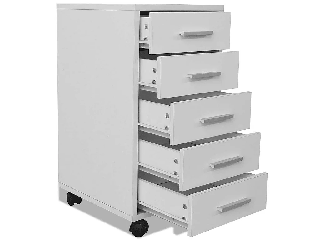Caisson à tiroir de bureau avec roulettes et 5 tiroirs blanc