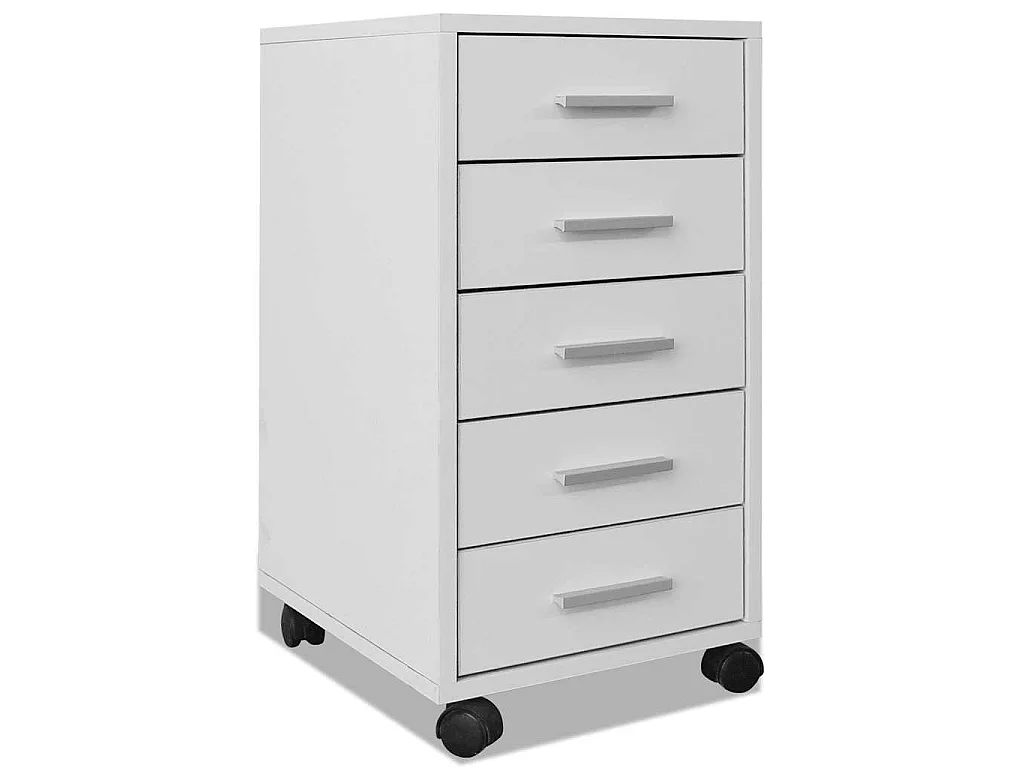 Caisson à tiroir de bureau avec roulettes et 5 tiroirs blanc