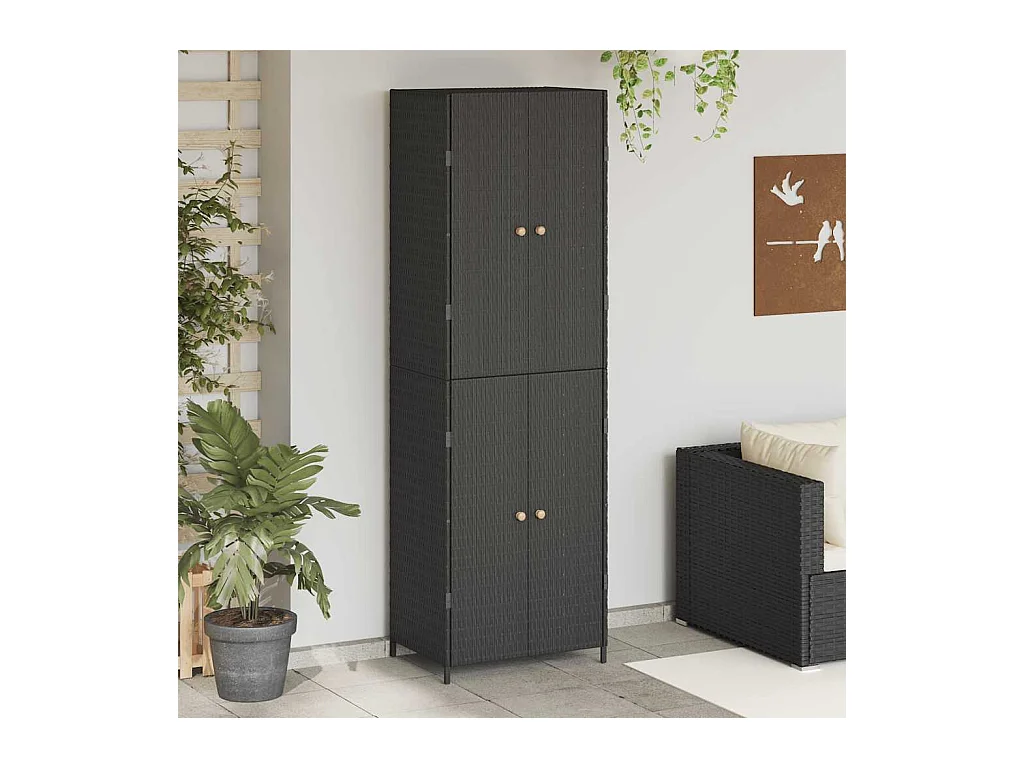 Armoire de rangement de jardin Noir 59x40x180 cm Résine tressée