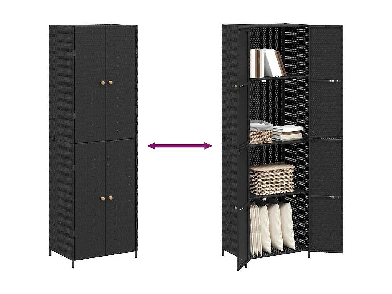 Armoire de rangement de jardin Noir 59x40x180 cm Résine tressée