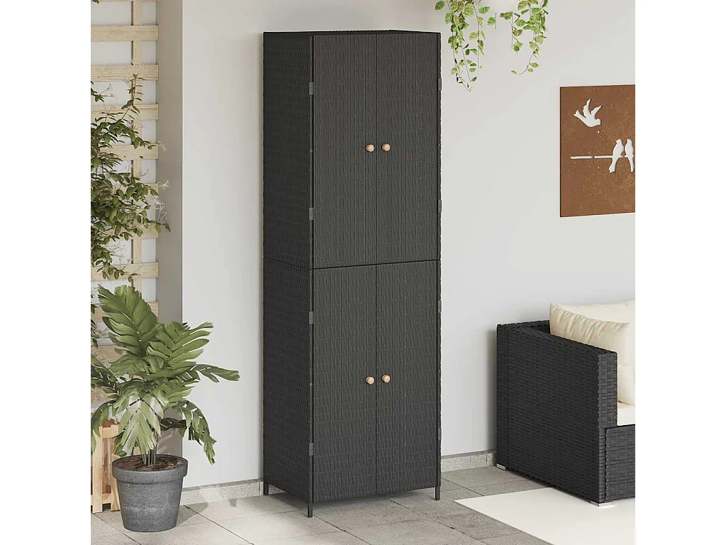 Gartenschrank Schwarz 59x40x180 cm Poly Rattan