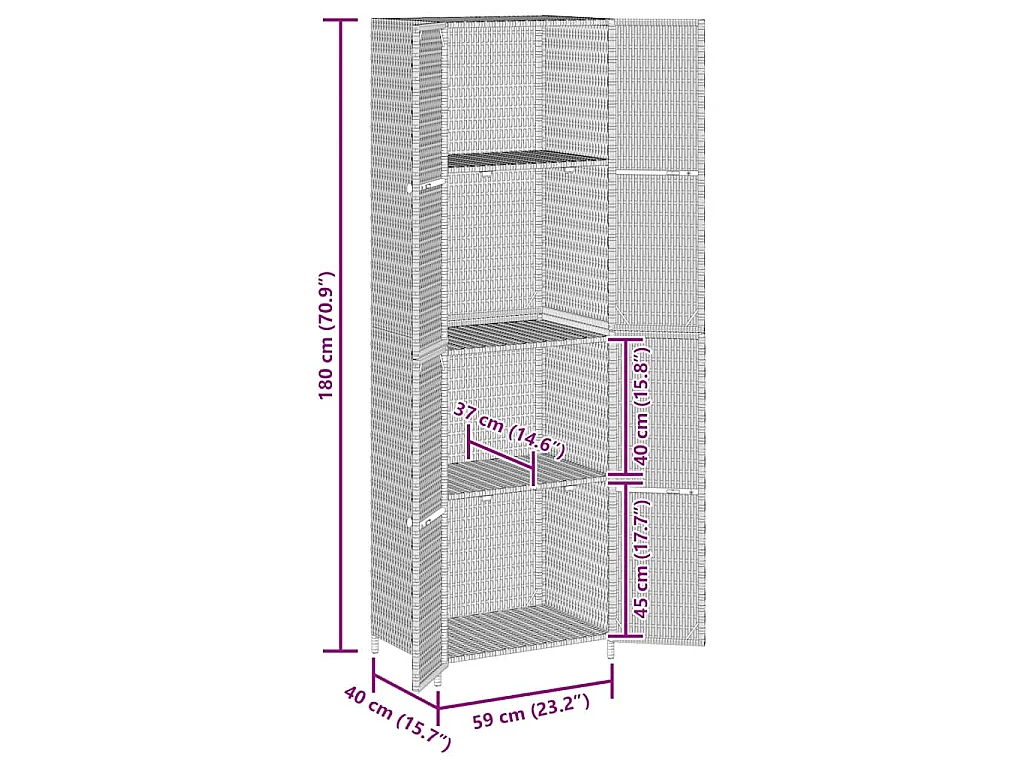 Gartenschrank Schwarz 59x40x180 cm Poly Rattan