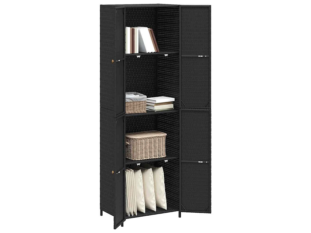 Armoire de rangement de jardin Noir 59x40x180 cm Résine tressée