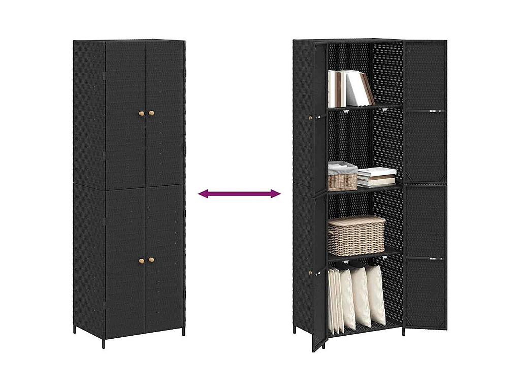 Armoire de rangement de jardin Noir 59x40x180 cm Résine tressée