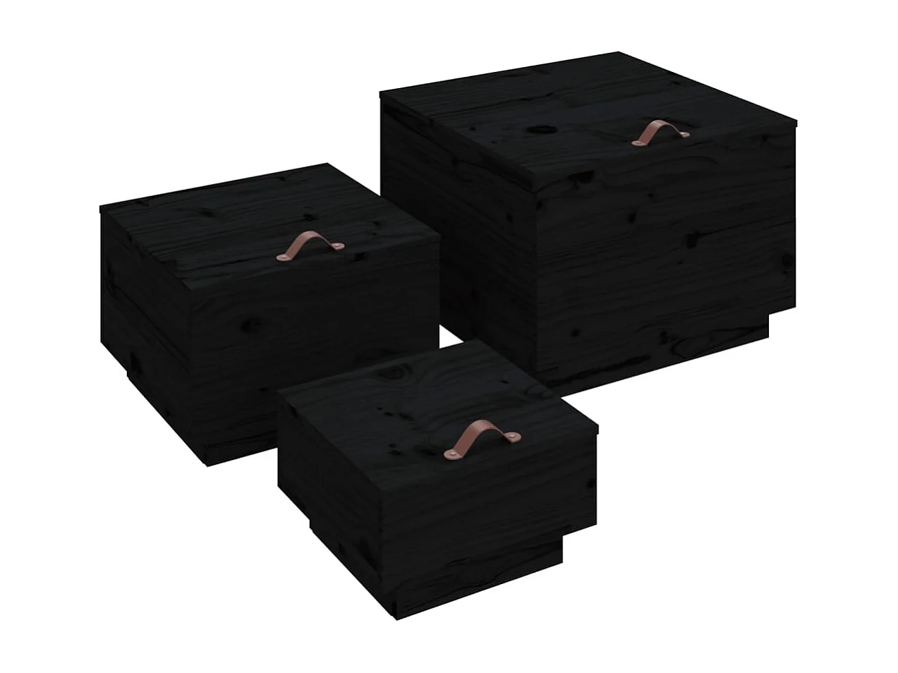Boîtes de rangement et couvercles 3 pcs Noir Bois massif de pin