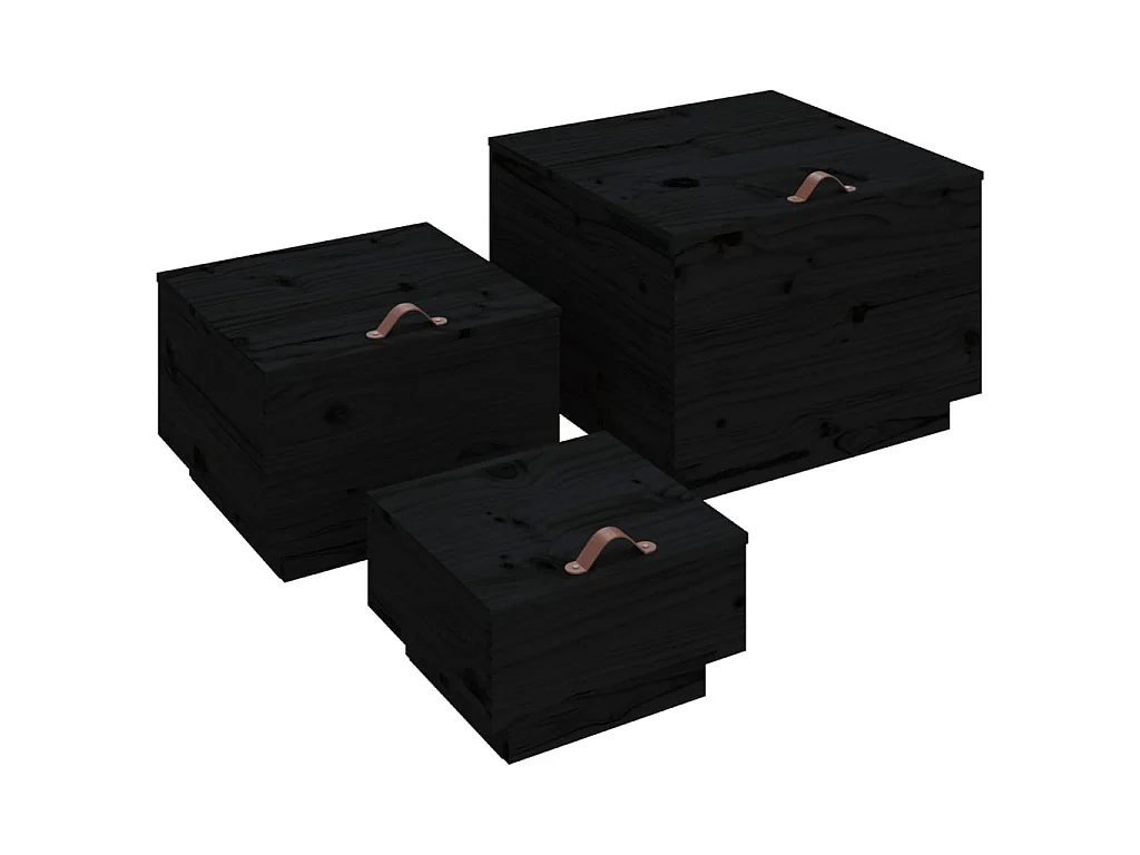 Aufbewahrungsboxen mit Deckeln 3 Stk. Schwarz Massivholz Kiefer