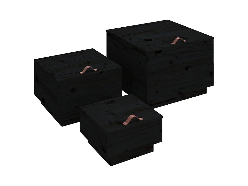 Aufbewahrungsboxen mit Deckeln 3 Stk. Schwarz Massivholz Kiefer