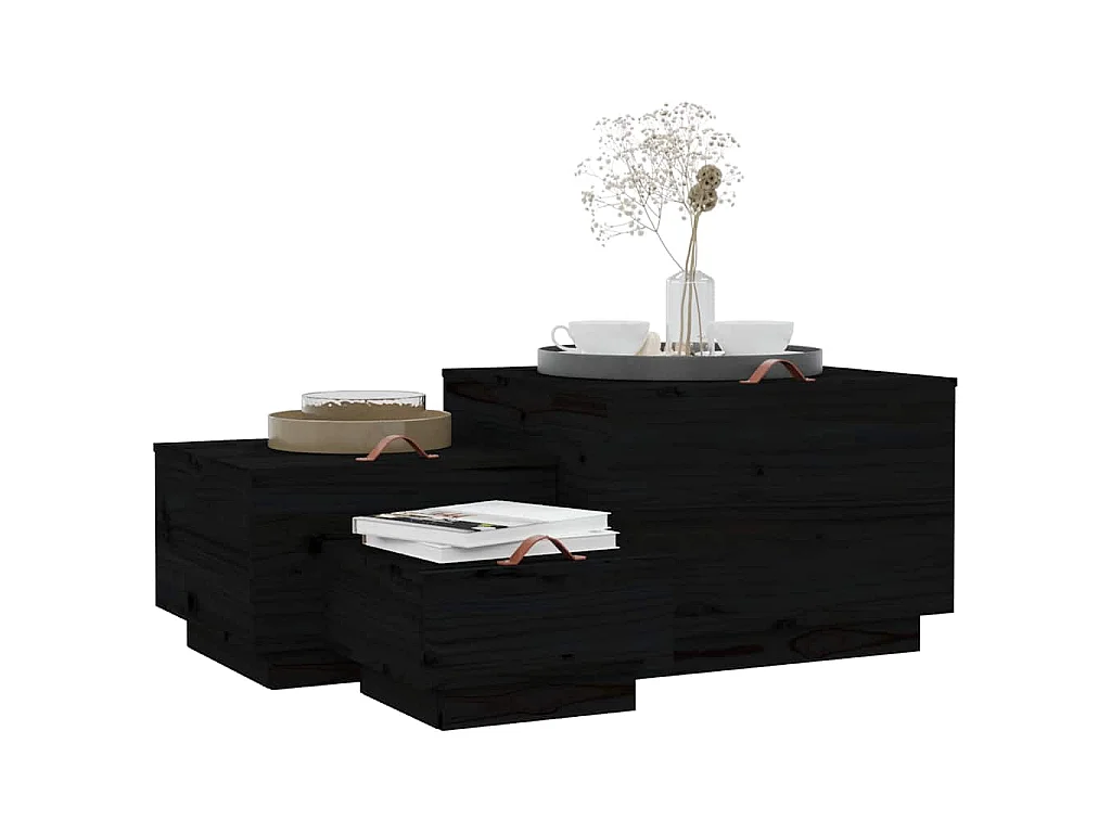 Aufbewahrungsboxen mit Deckeln 3 Stk. Schwarz Massivholz Kiefer