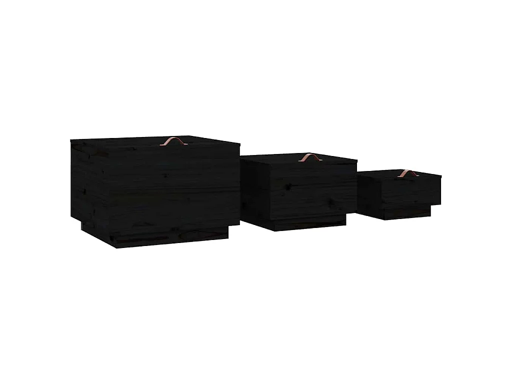 Aufbewahrungsboxen mit Deckeln 3 Stk. Schwarz Massivholz Kiefer