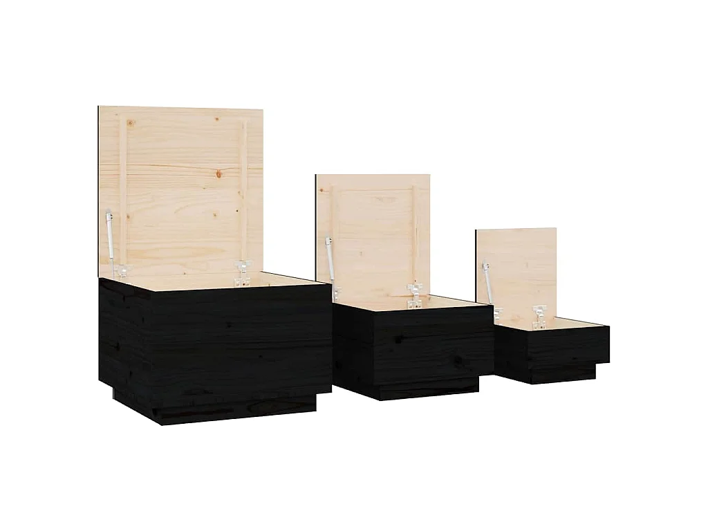 Aufbewahrungsboxen mit Deckeln 3 Stk. Schwarz Massivholz Kiefer