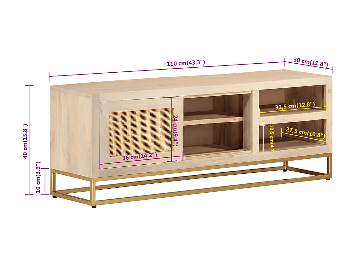 Meuble TV 110x30x40 cm bois massif de manguier et fer