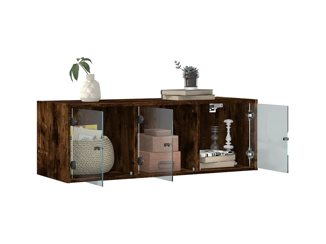 Armoire murale avec portes en verre chêne fumé 102x37x35 cm