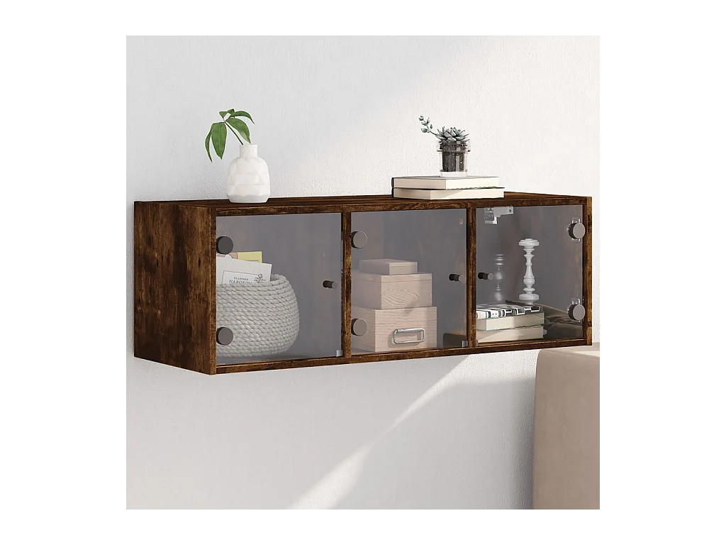Mueble de pared puertas de vidrio roble ahumado 102x37x35 cm