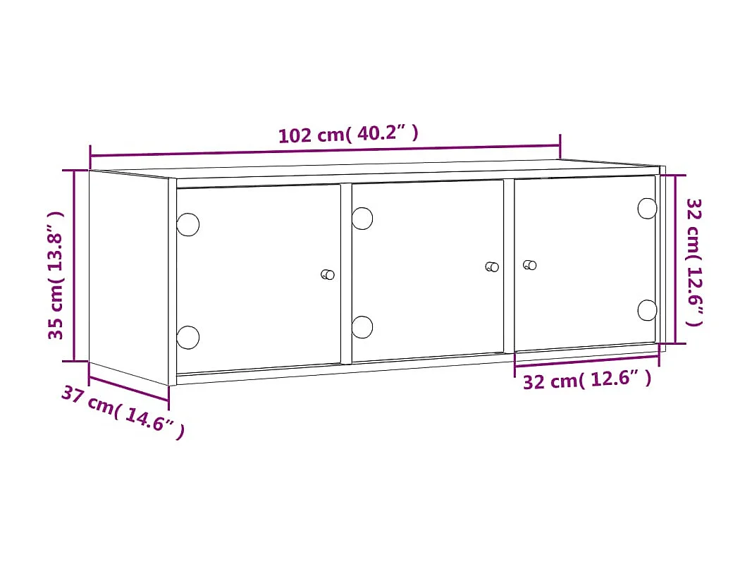 Wandkast met glazen deuren 102x37x35 cm gerookt eikenkleurig
