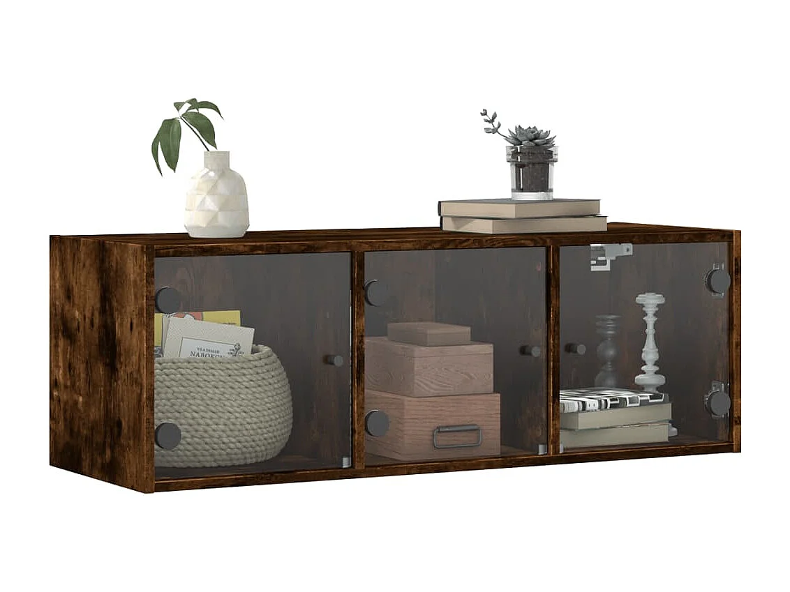 Wandkast met glazen deuren 102x37x35 cm gerookt eikenkleurig