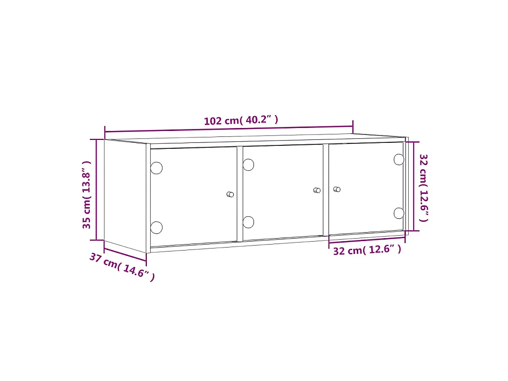 Wandschrank mit Glastüren Räuchereiche 102x37x35 cm