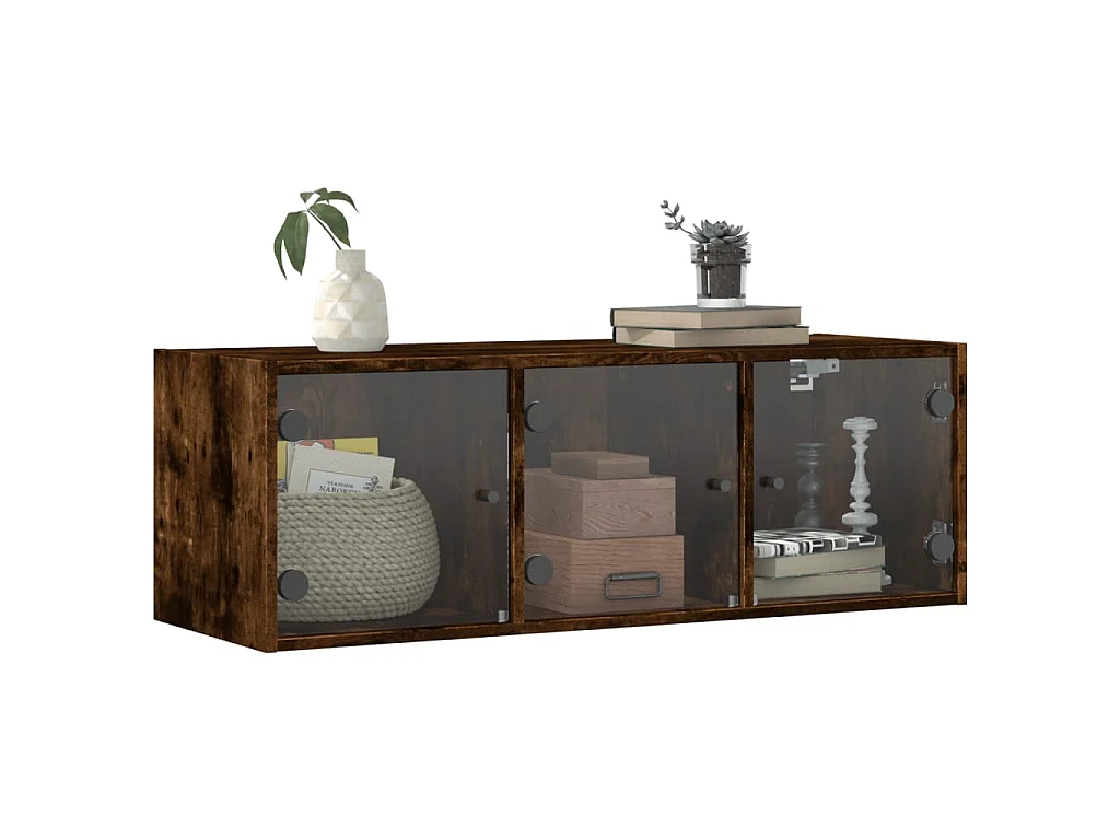 Wandschrank mit Glastüren Räuchereiche 102x37x35 cm