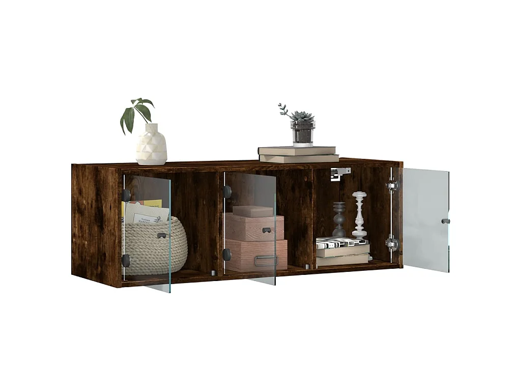Wandschrank mit Glastüren Räuchereiche 102x37x35 cm