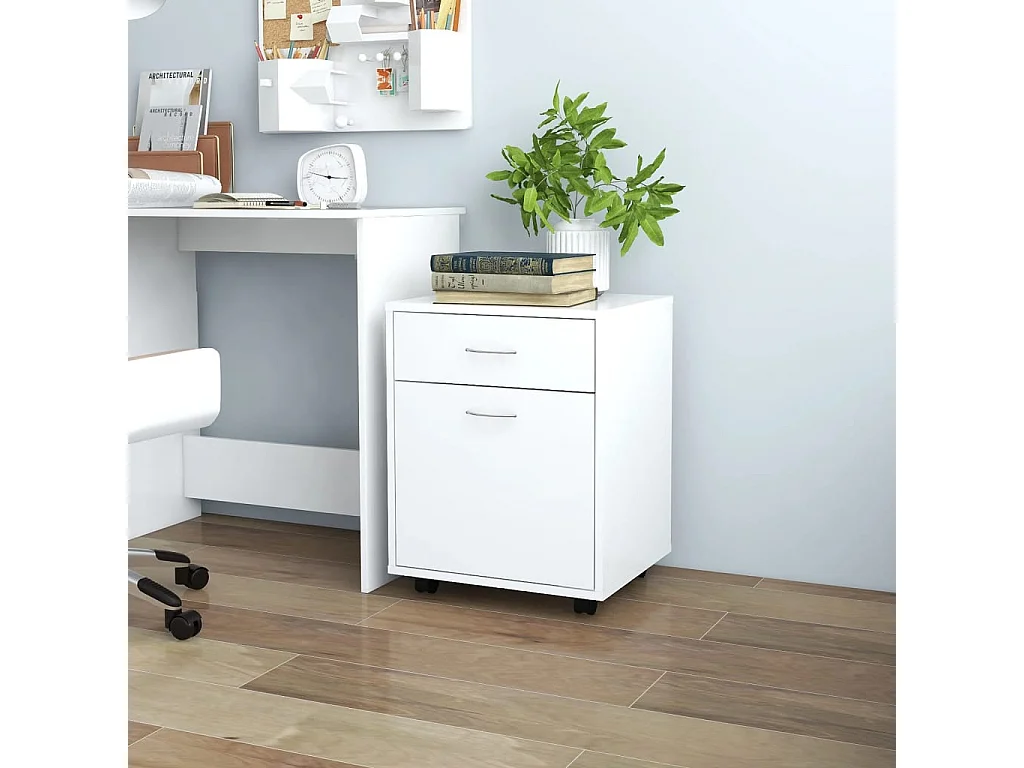 Armoire à roulettes Blanc 45x38x54 cm Bois d’ingénierie