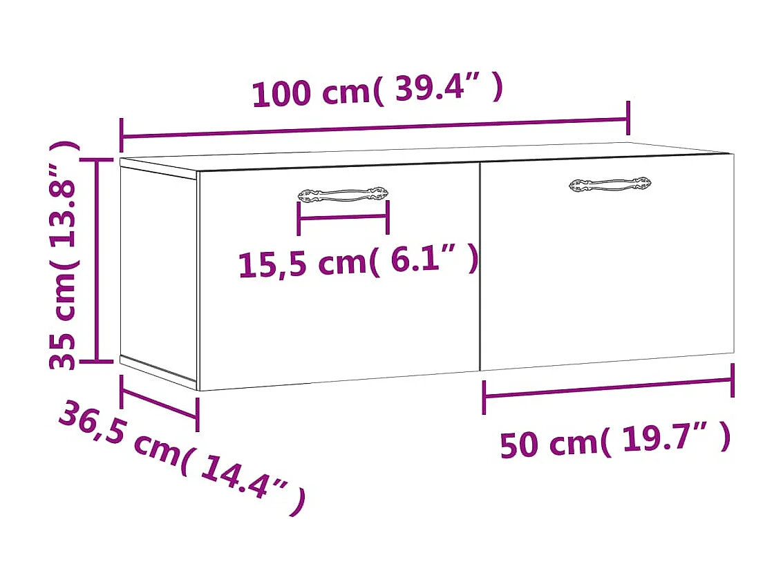Wandkast 100x36,5x35 cm bewerkt hout wit