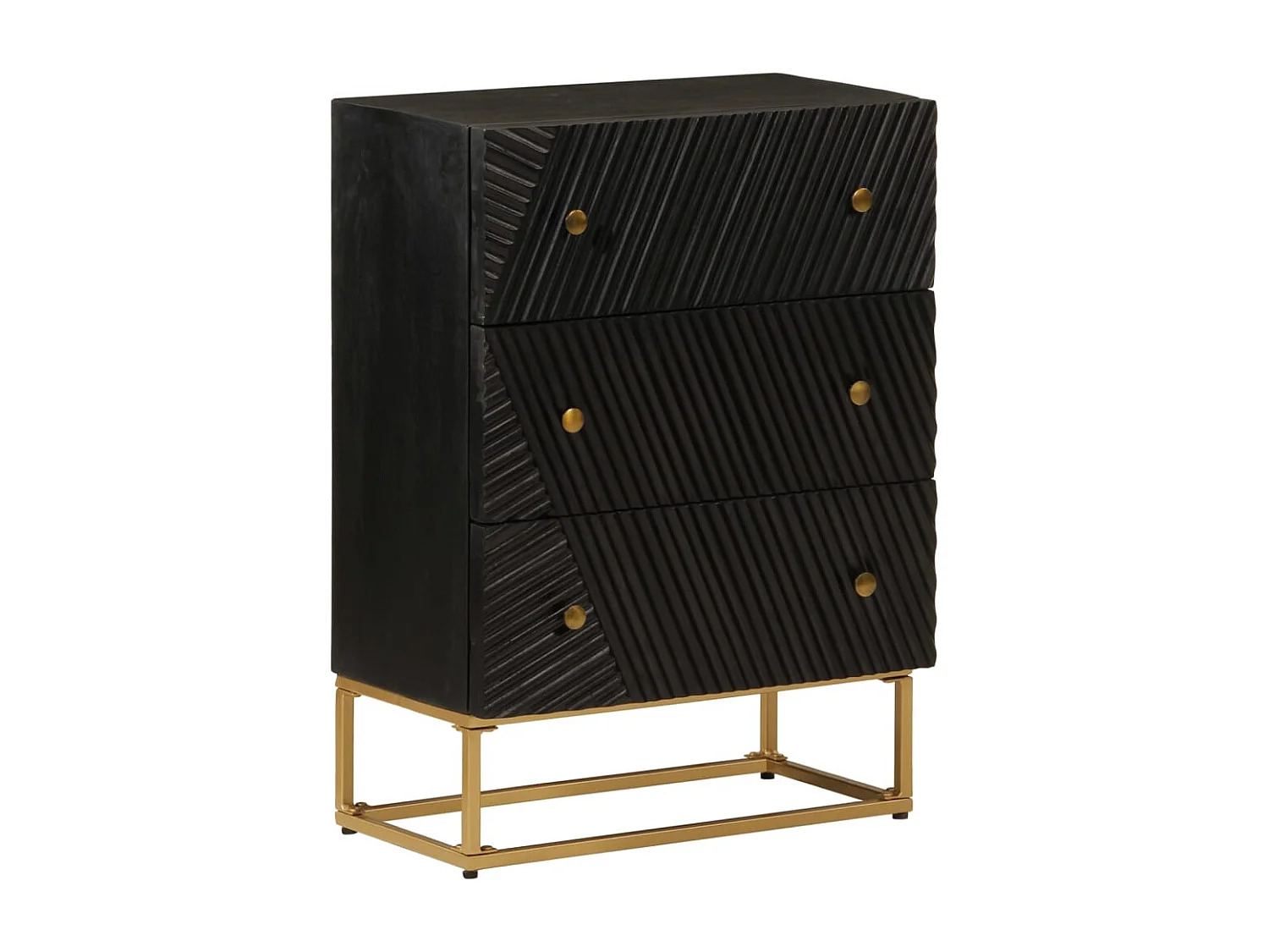 Commode noir 55x30x76 cm bois massif de manguier et fer