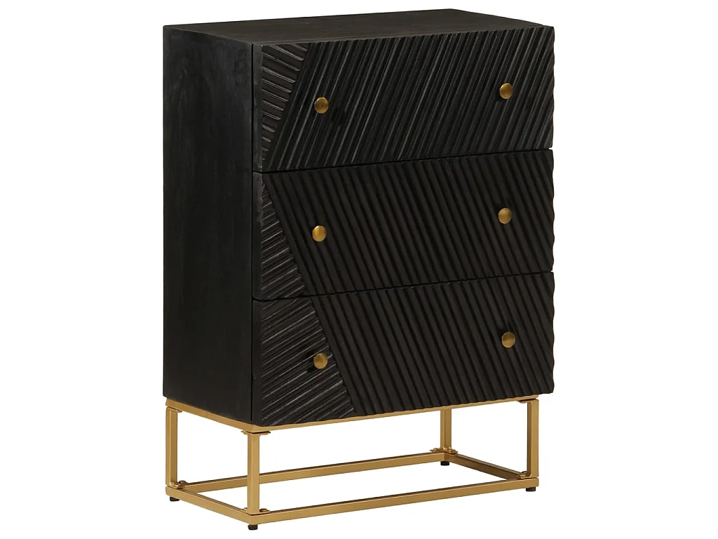 Cassettiera Nera 55x30x76 cm in Legno Massello di Mango e Ferro