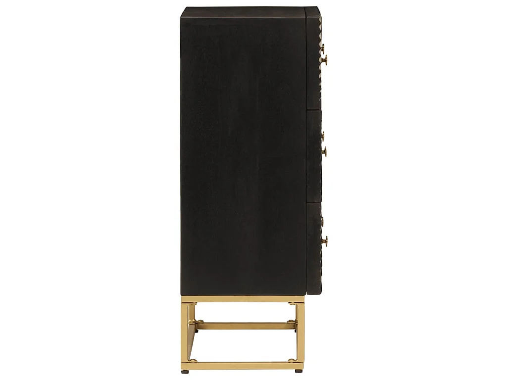 Cassettiera Nera 55x30x76 cm in Legno Massello di Mango e Ferro