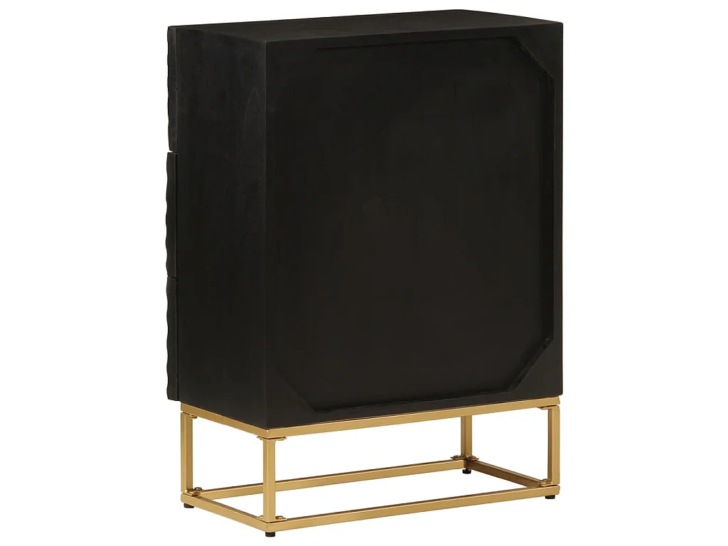 Cassettiera Nera 55x30x76 cm in Legno Massello di Mango e Ferro