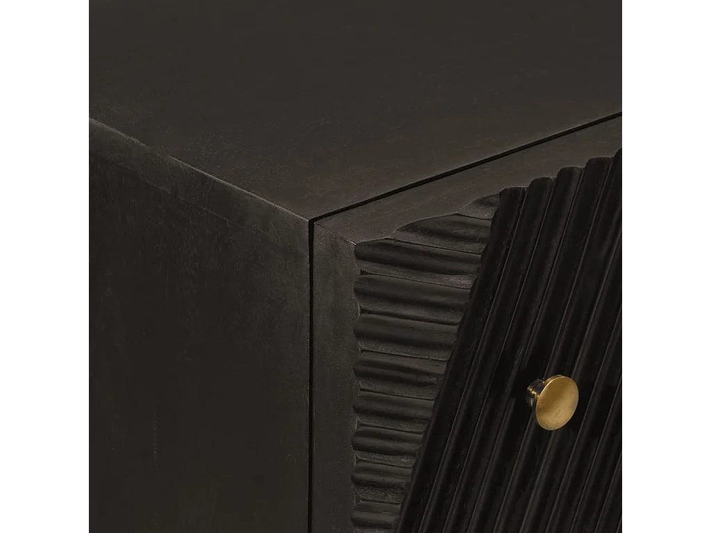 Cassettiera Nera 55x30x76 cm in Legno Massello di Mango e Ferro