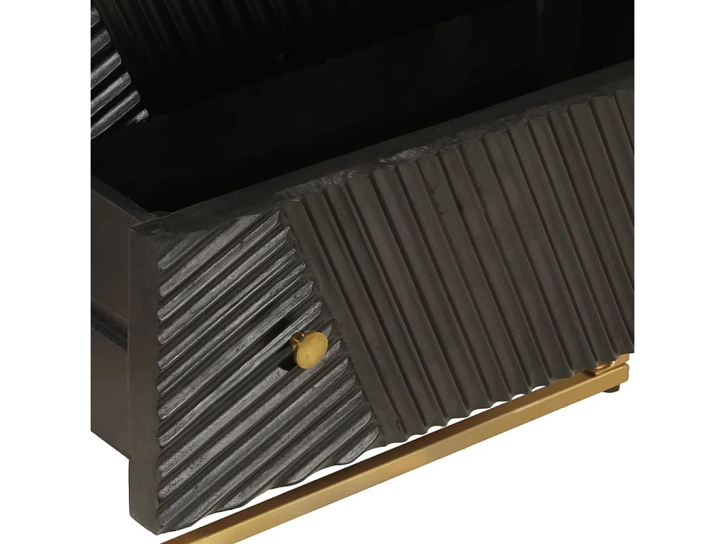 Cassettiera Nera 55x30x76 cm in Legno Massello di Mango e Ferro