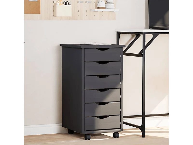 Rollschrank mit Schubladen MOSS Grau Massivholz Kiefer