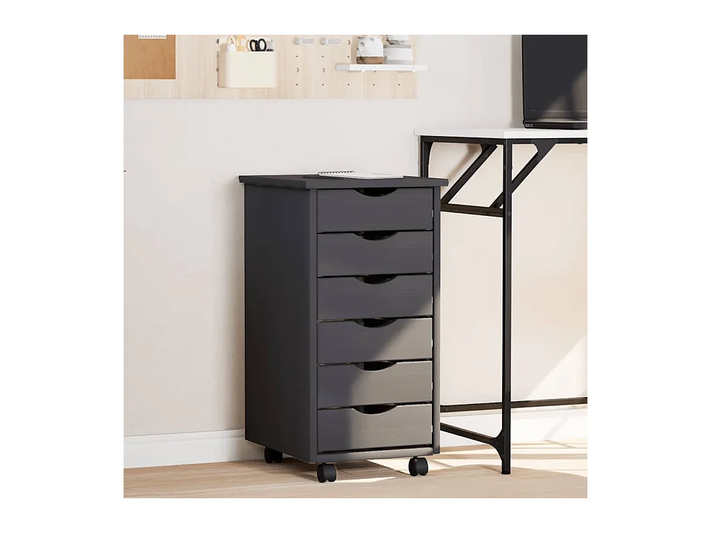 Rollschrank mit Schubladen MOSS Grau Massivholz Kiefer