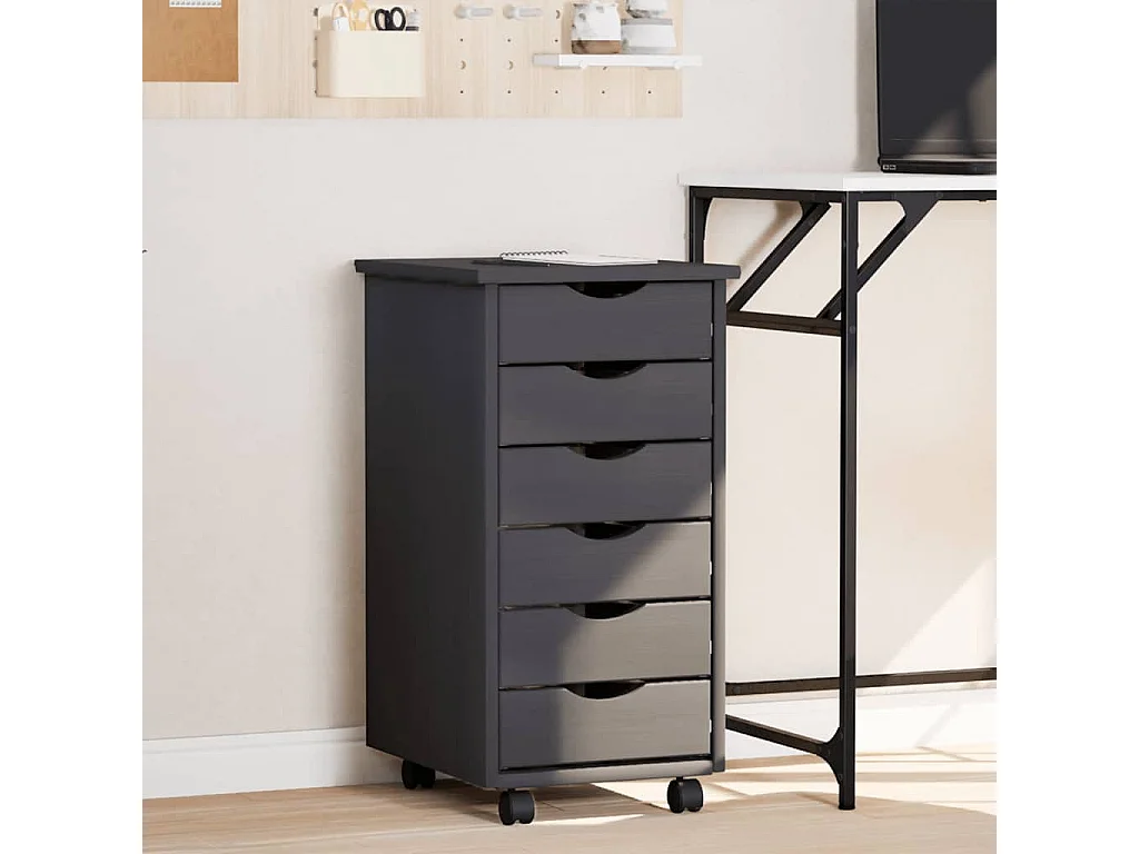 Armoire roulante avec tiroirs MOSS gris bois de pin solide